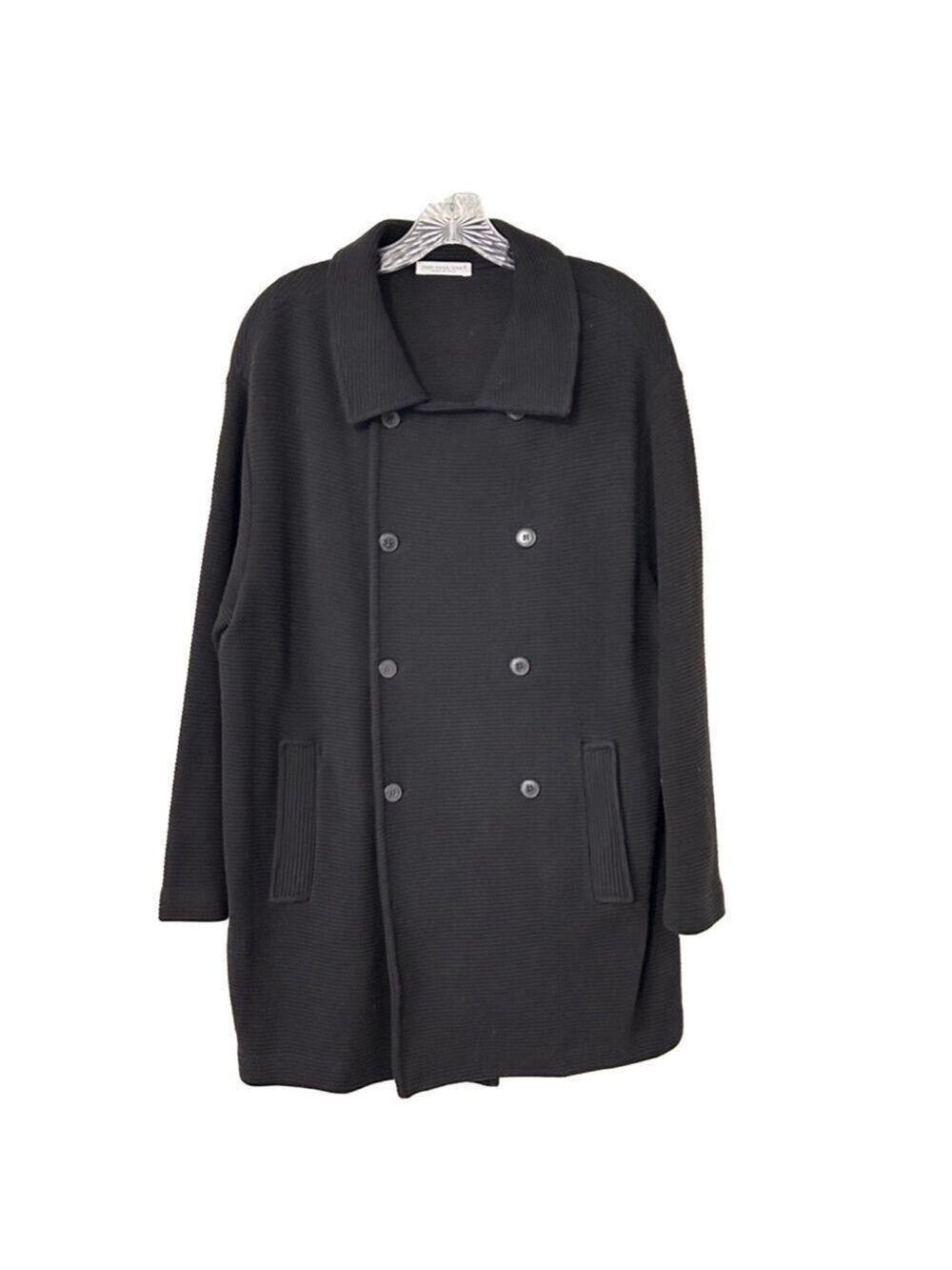 Joan Vass USA Black Double Breasted Cotton Knit Coat Size M